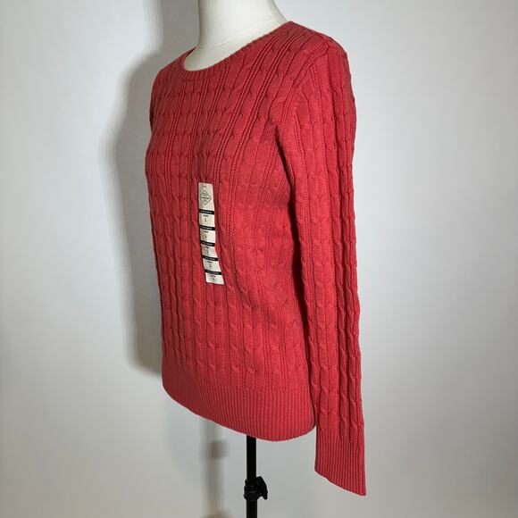 NWOT St. John's Bay Coral Cable Knit Crewneck Sweater Womens Size Large L Preppy - Picture 4 of 10